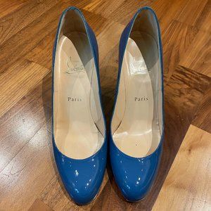 Christian Louboutin blue patent leather round toe pumps